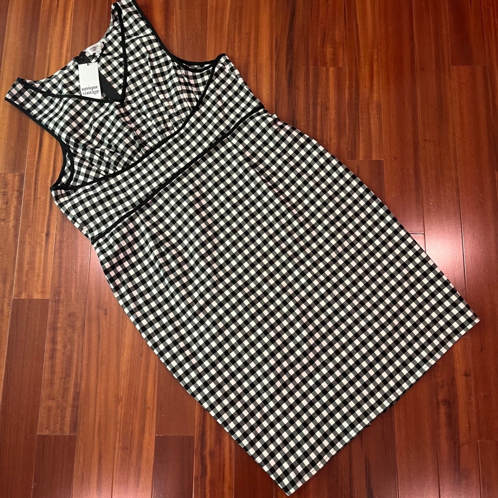 Unique Vintage Dress Black White Gingham Plaid Sheath Retro VNeck New Plus 3X 20